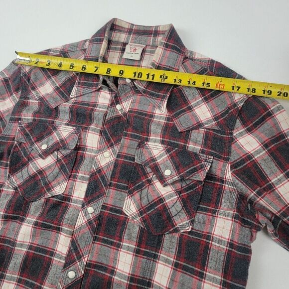 Vintage Y2K True Religion Pearl Snap Flannel Shirt Mens XL Red Plaid Western - Picture 8 of 13